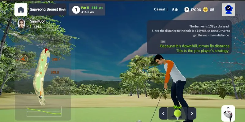 Virtual caddie tells the distance to the bunker ahead