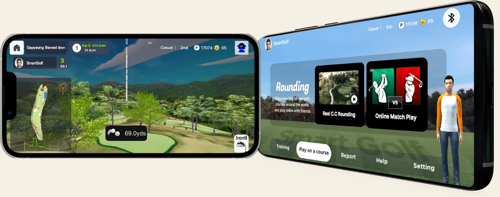 SmartGolf on your phone: play real courses and match play