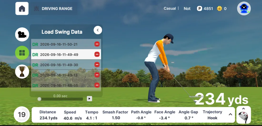 Load Swing Data, replaying a saved swing