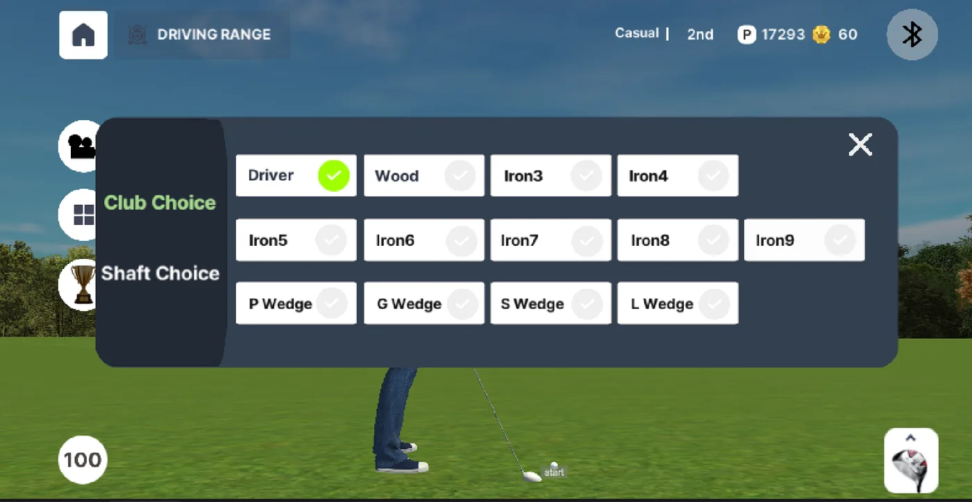 Club choice screen